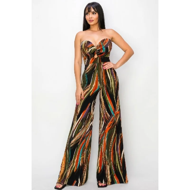 Allover Print Twist Front Wide Leg Jumpsuit