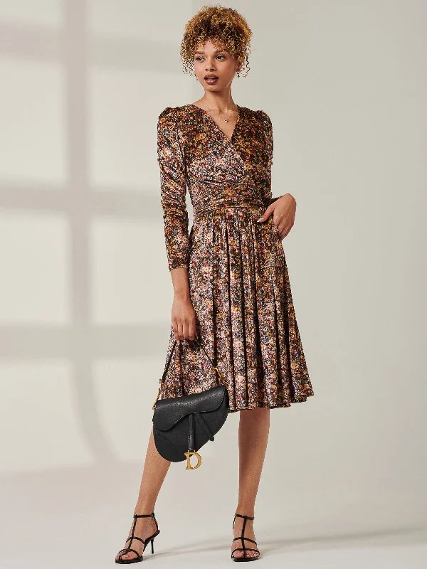 Floral Print Velvet Dress, Black Multi