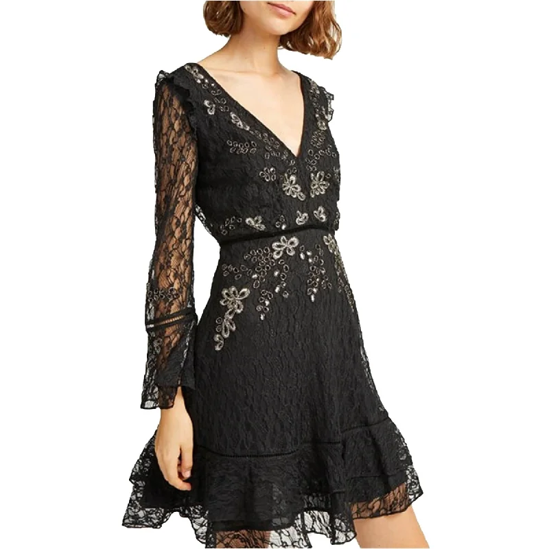 French Connection Womens Bella Sparkle Flounce Dress, Black, 2