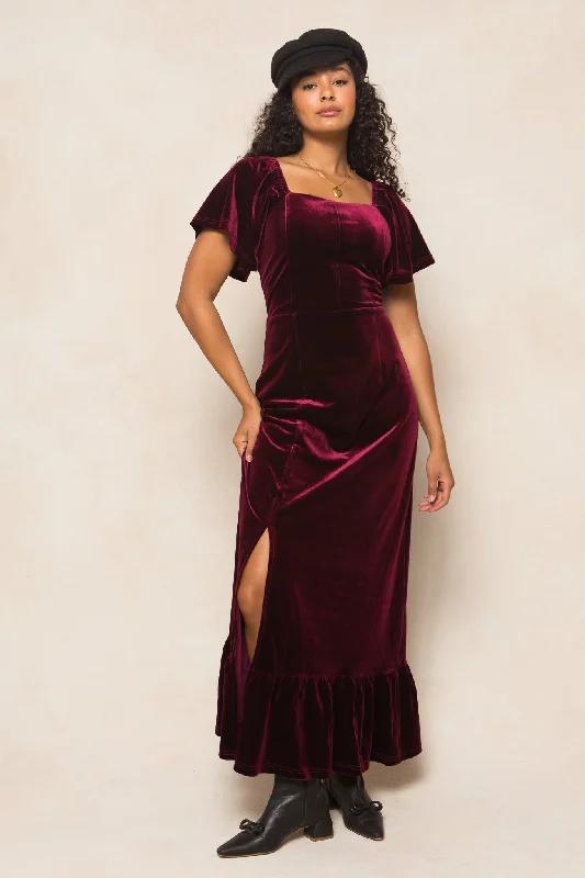 Maddie Dress in Wine Velvet