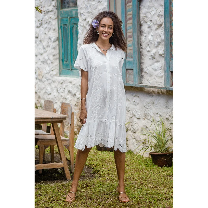 Novica Handmade Bloom Under Snow Hand-Embroidered Rayon A-Line Dress