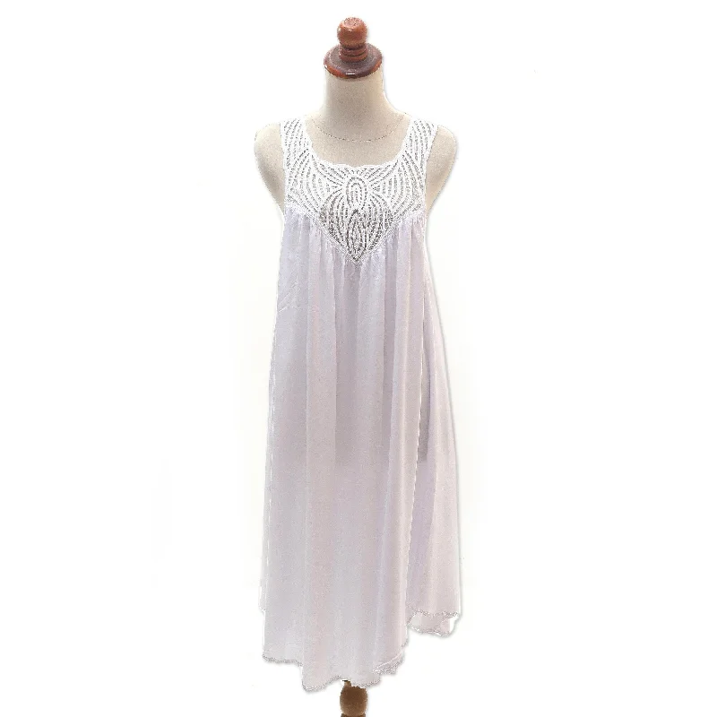 Novica Handmade Drifting Clouds In White Embroidered Cotton Dress