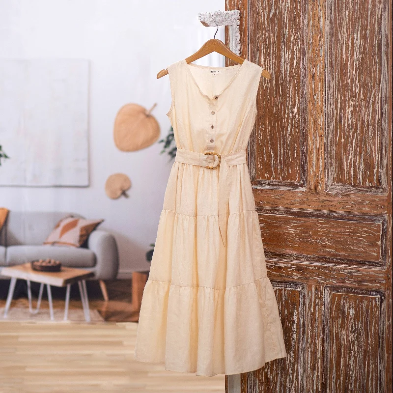 Novica Handmade Flawless Linen Tiered Dress