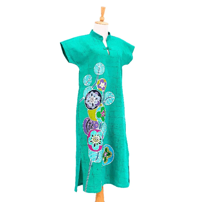 Novica Handmade Lovely Jade Cotton Batik Sheath Dress