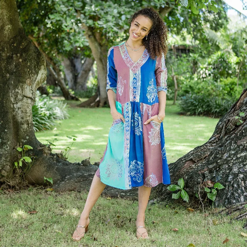 Novica Handmade Pandawa Sunset Rayon Batik Shift Dress