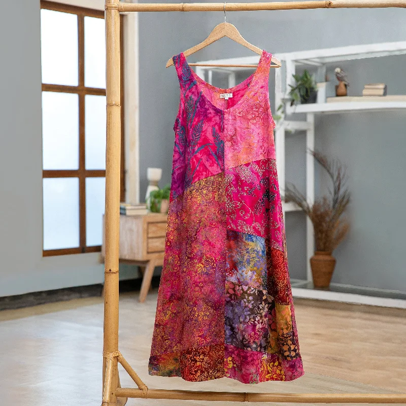 Novica Handmade Pink Patchwork Dreams Batik Rayon Dress