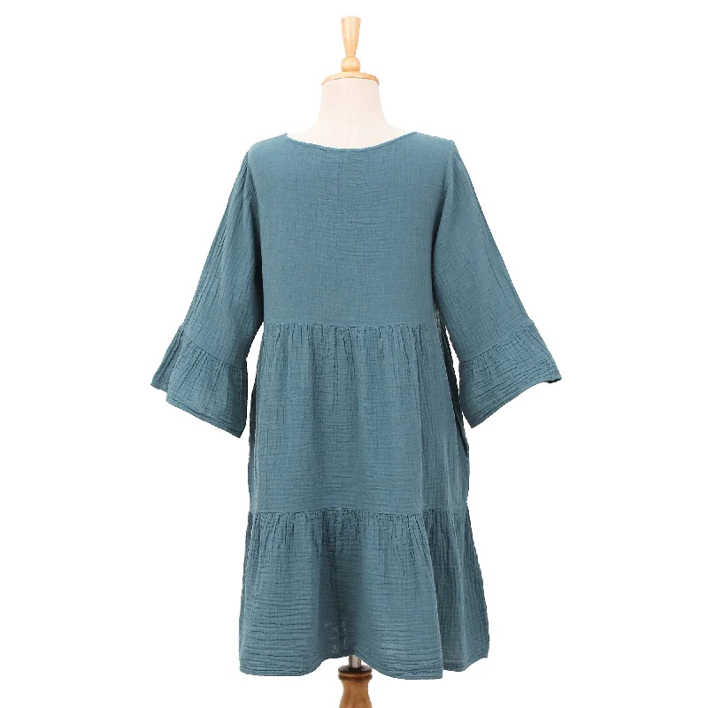 Novica Handmade Teal Empire Trends Cotton Tunic Dress