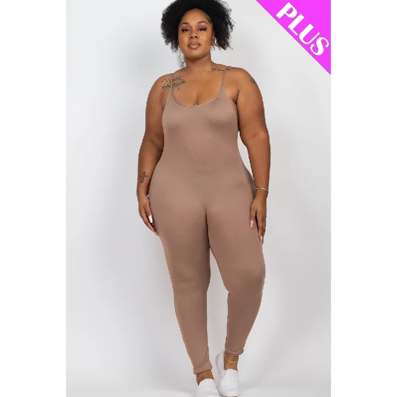 Sleeveless Plus Size Solid Bodycon Cami Jumpsuit