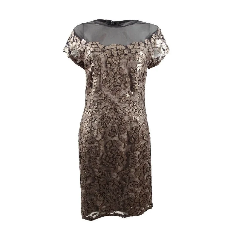 Tahari ASL Women's Sequin Lace Illusion Dress