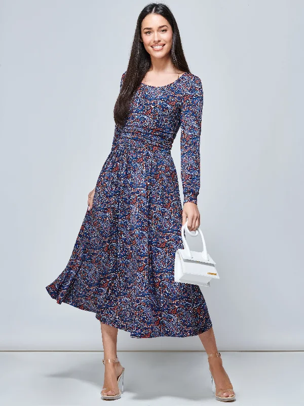 Veeksha Print Dress, Navy Paisley