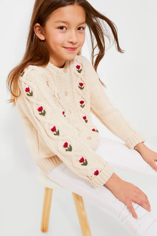 Cream Floral Embroidery Dalia Diamond Sweater