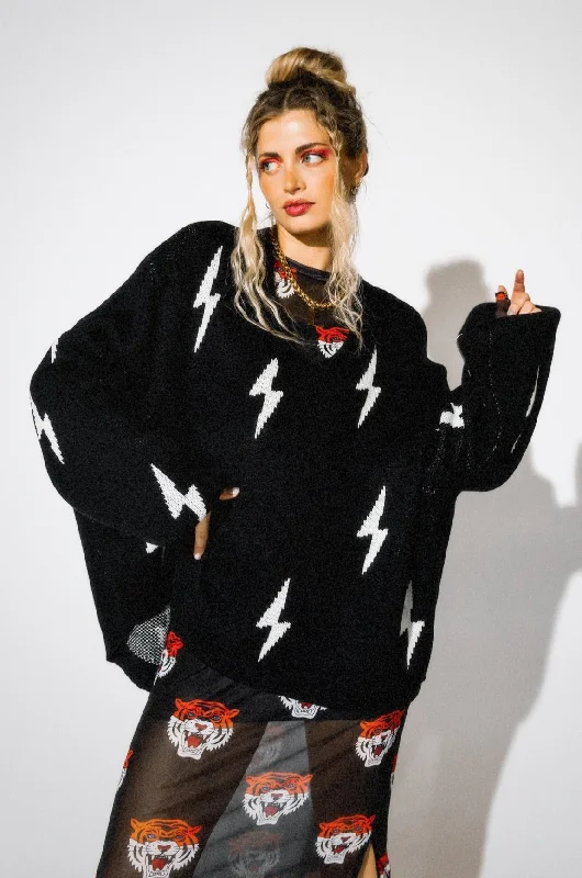 Ultra Lala Oversized Lightning Bolt Knit in Black