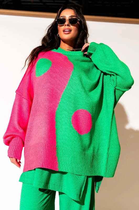 Yin Yang Gang Oversized Knit in Electric Watermelon