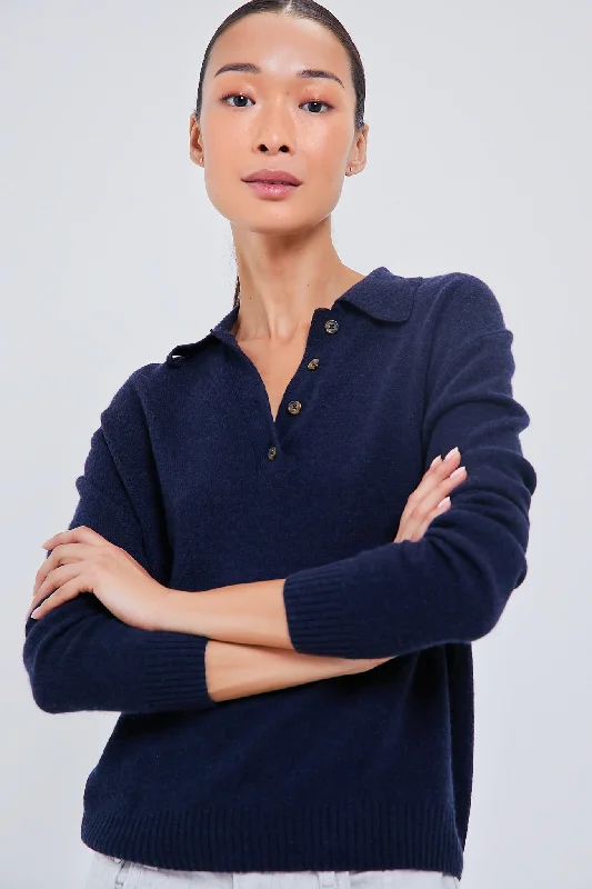 Navy Cashmere Cassidy Polo Sweater