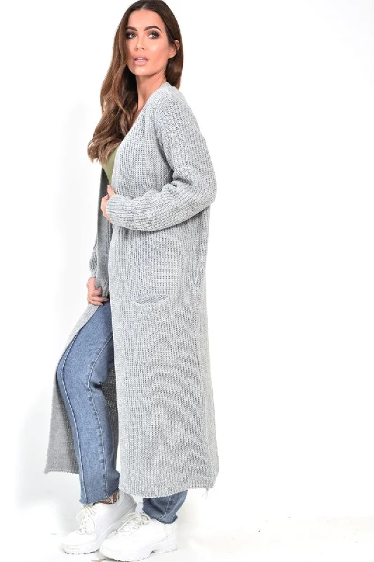 Grey Knitted Longline Cardigan - Jadamarie