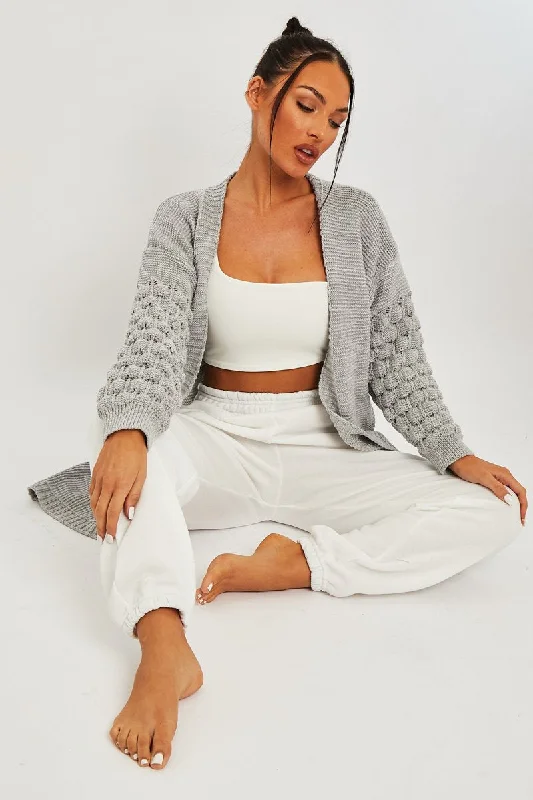 Grey Waffle Sleeve Maxi Cardigan - Davaya