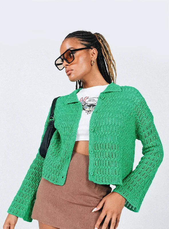 Madyson Cable Knit Cardigan Green