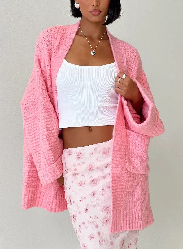 Paisleigh Cable Knit Cardigan Pink