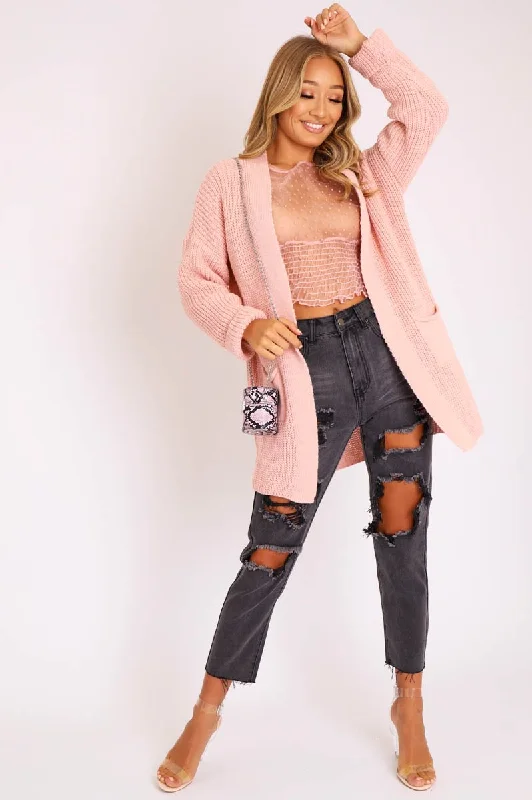 Pink Knitted Oversized Pocket Detail Cardigan - Anna