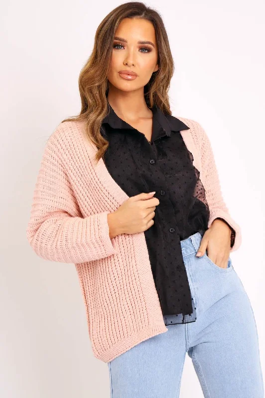 Pink Oversized Chunky Knit Cardigan - Courtney