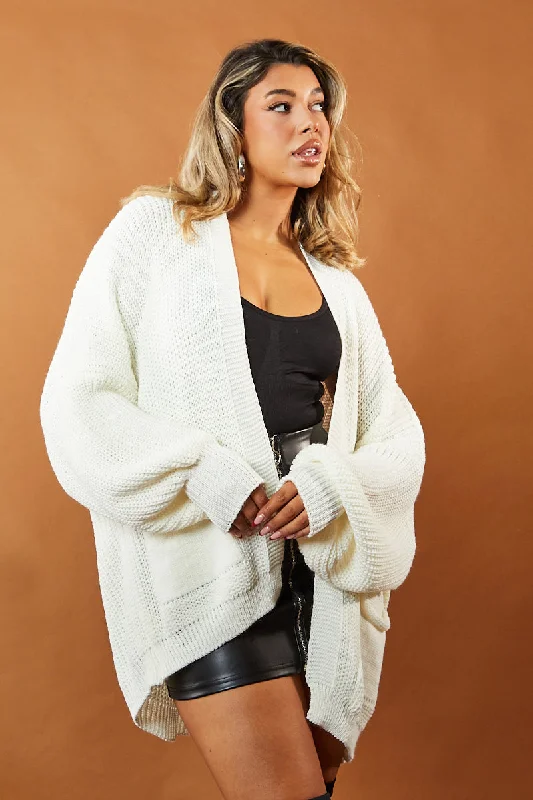 White Slouchy Knit Edge To Edge Cardigan - Misty