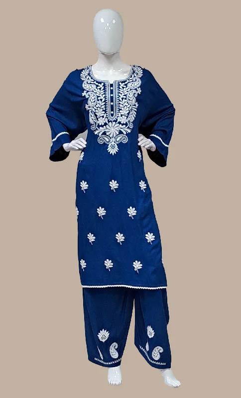 Deep Blue Embroidered Kurti Top & Pants