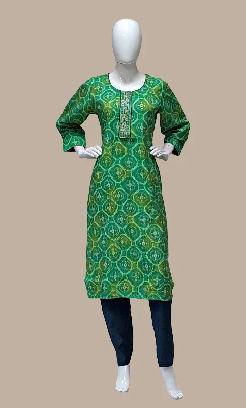 Deep Green Printed Kurti Top & Pants