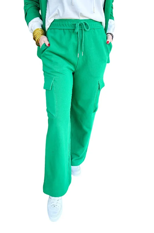 French Terry Relaxed Wide Leg Cargo Pants In Green