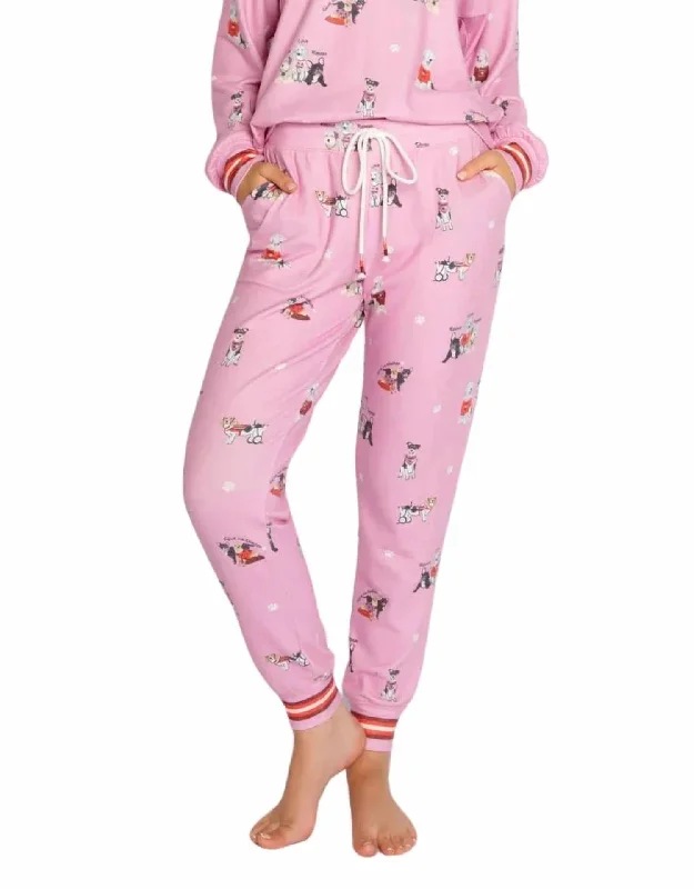 My Favorite Breed Dog Print Pj Pant In Pink Orchard