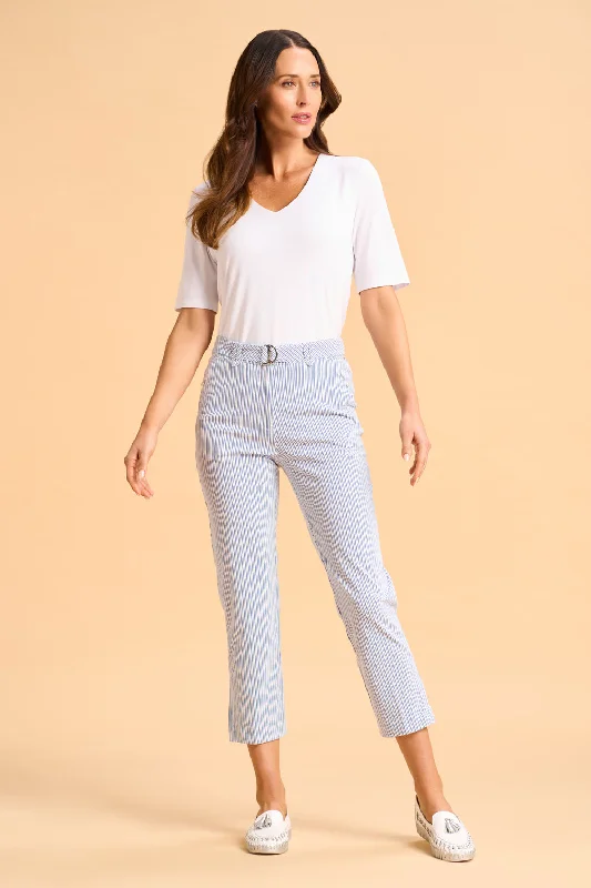 Seersucker Stripe Capri Pant - Navy & White Stripe