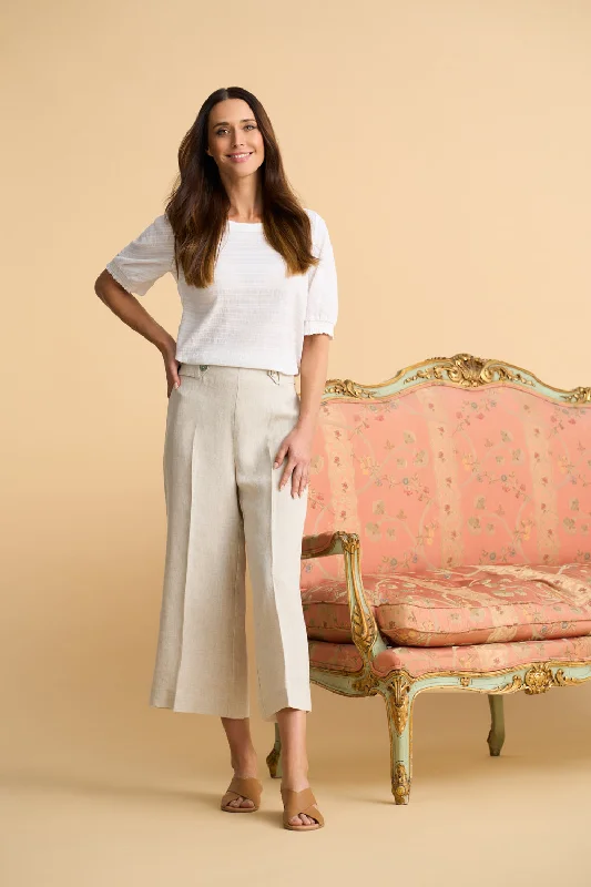 Waist Tab Linen Culotte - Natural Cross Dye