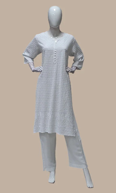 White Embroidered Kurti Top & Pants