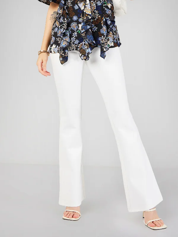 Women White Bell Bottom 4-Way Stretch Pants