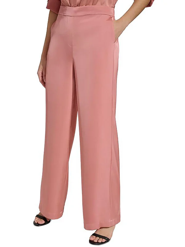 Womens Satin High Rise Wide Leg Pants