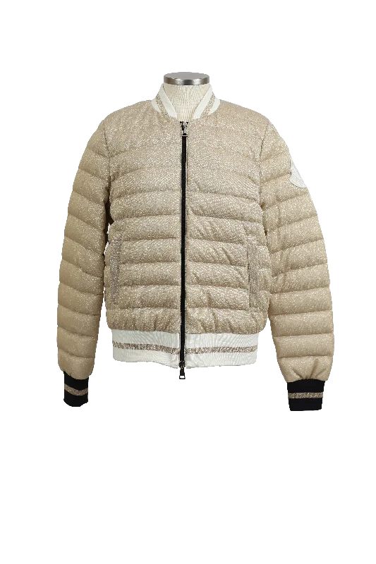 Or Sparkly Quilted Down Bomber Jacket